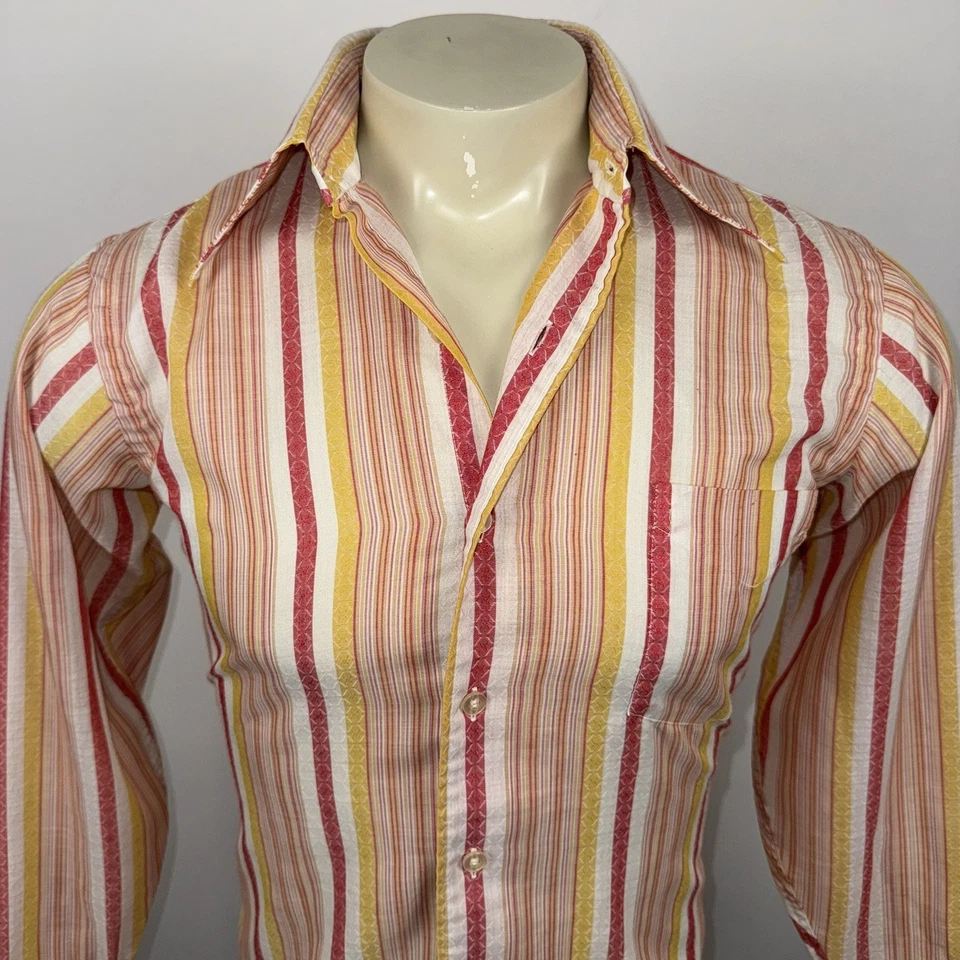 Camisa de vestir vintage Enro para hombre a rayas años 60 70 discoteca MCM Mod Nik EE. UU. mediana 15 32 Foto 2 de 4