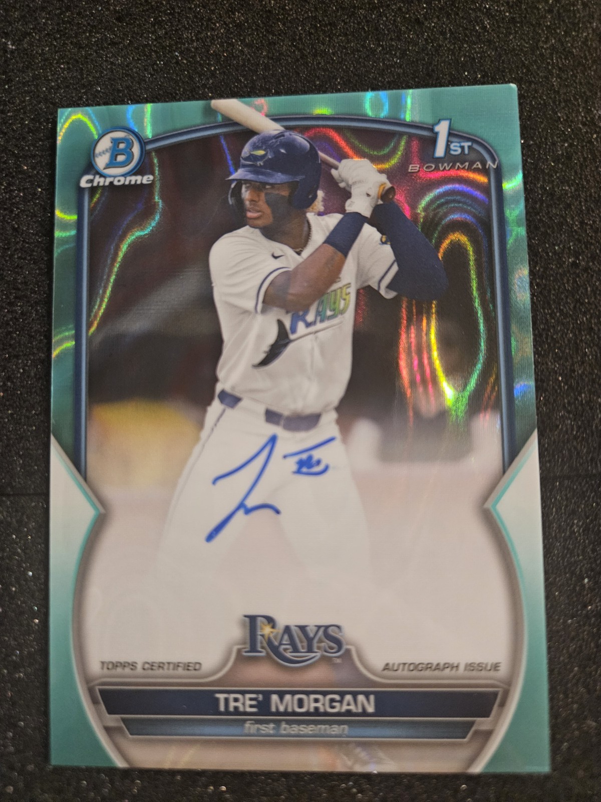 2023 Bowman Draft Chrome- Tre' Morgan Bowman 1st Aqua Lava Auto /199