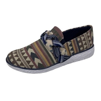 Muk Luks Beige Geometric Boardwalk Stroll Slip-On Sneaker Loafer Size 8.5 Aztec
