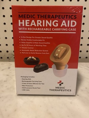 Medic Therapeutics  Hearing Aid + Rechargeable Carrying Case Factory  Sealed.