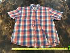 LL Bean Shirt Mens Large Blue Plaid Button Down Short Sleeve Traditional Fit L