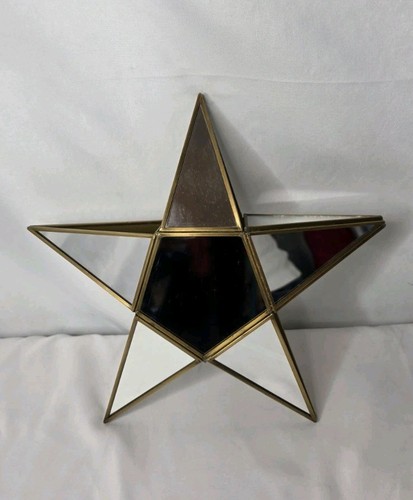 Vintage Brass Mirrored Star 3D Geometric Glass Celestial Tabletop Wall Decor 10"