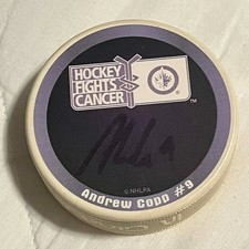 ANDRW COPP Winnipeg Jets Hockey Fights Cancer SIGNED AUTOGRAPHED Puck