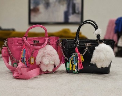 Madden NYC Pink & Black Patent Satchel Top Handle Bags Lot Of 2 w/ Charms