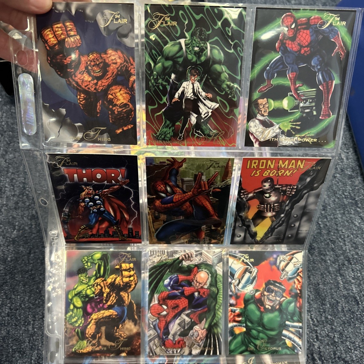 1994 FLAIR MARVEL UNIVERSE COMPLETE 150 BASE CARD SET in Binder Pages