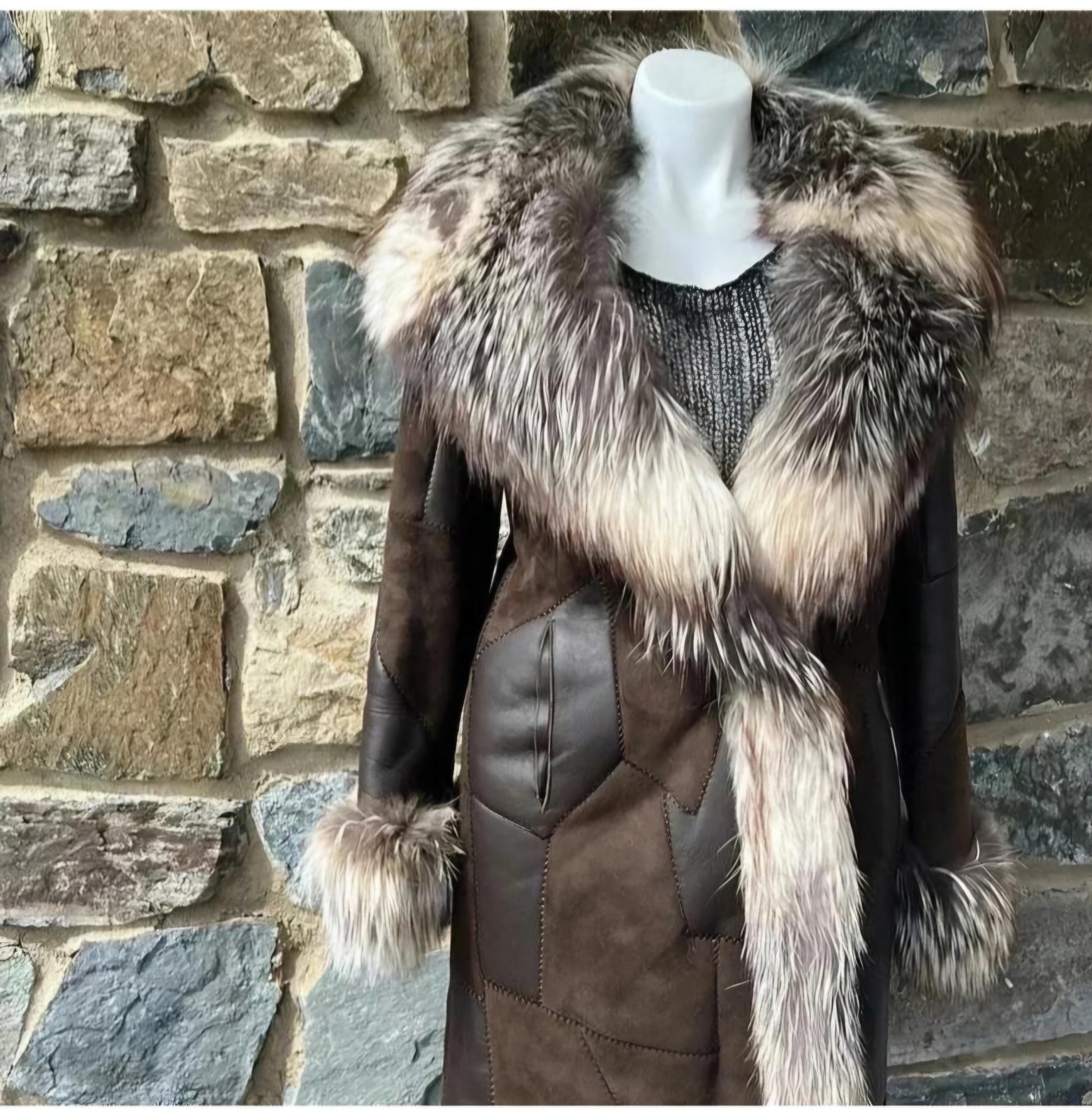 ESCADA Brown Patch Work Lambs Leather Coat With R… - image 8