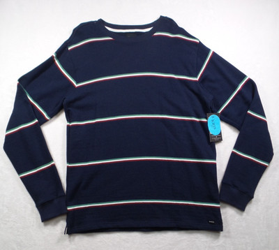 RVCA Shirt Mens Size Medium Blue Striped Long Sleeve Crew Neck Regular Fit NWT
