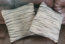 Pier 1 BOHO Throw Pillows Chindi Weave Set of 2 Textured Blue Beige Square