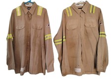 Lot Of 2 Bulwark Flame Resistant 2XL, Hi Vis Reflective FR Shirts 9 ATPV, Tan