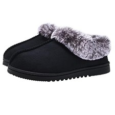 UBXRIN Womens Fuzzy Memory Foam Slippers Boots Cozy Faux Fur House 7-8 Black