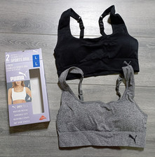 Puma Square Neck 2 Pack Seamless Sports Bra Womens Large Black/Gray