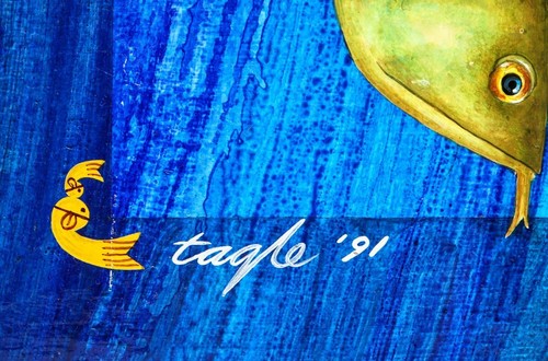 Quadro acrilico originale Ernesto R. Tagle filippino 1991 venditore pesce P12 firmato - Foto 10 di 10