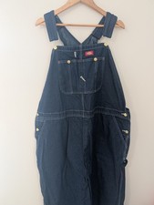 Dickies Bib Overalls Mens 46x32 Indigo Denim Carpenter Workwear Utility