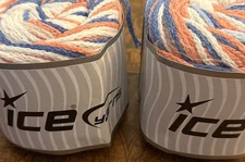 2 Cake Lot Of Cakes Air Yarn bulky 2x150g blue salmon white