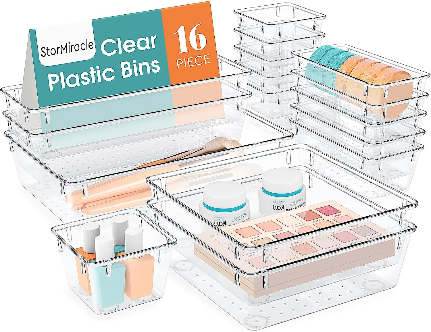 16 PCS Drawer Organizer Set, 5 Varied Size Bathroom and Kitchen Drawer Cabinet O