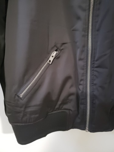 Asos Bomber Jacket Unisex Size 16 Solid Black Full Zip Long Sleeve - Picture 8 of 14