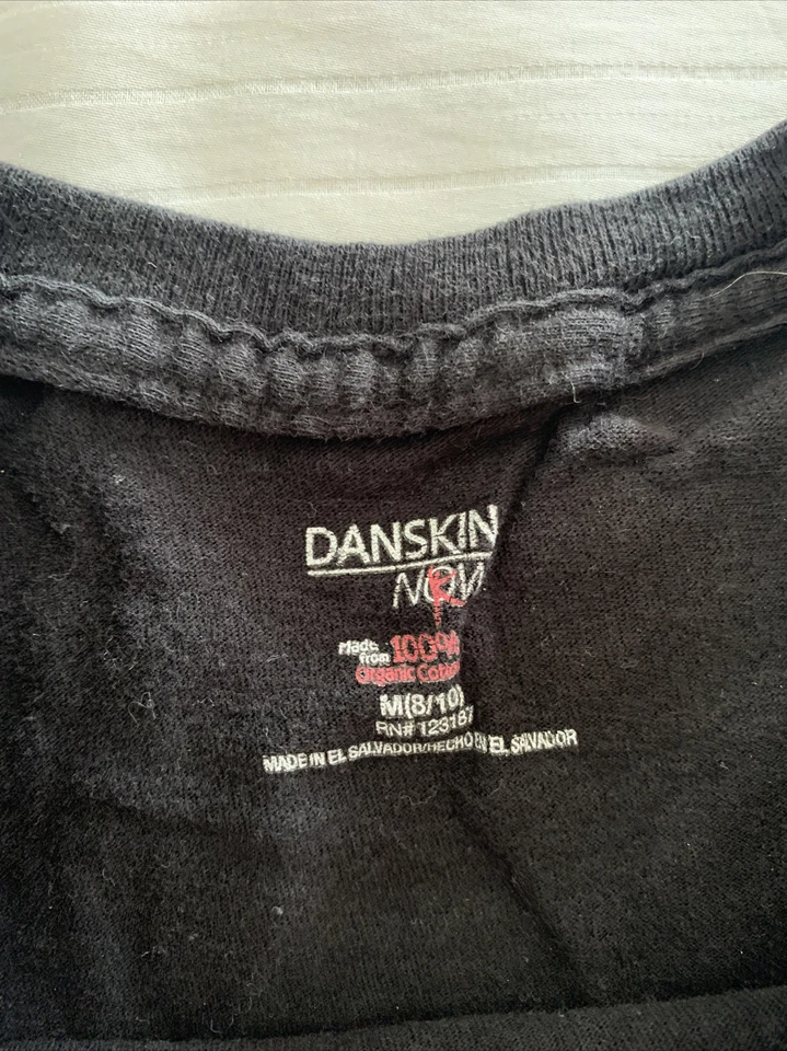 DANSKIN NOW Medium (8-10) Black T Shirt Glitter Purple Floral 100% Cotton - Image 4 of 4