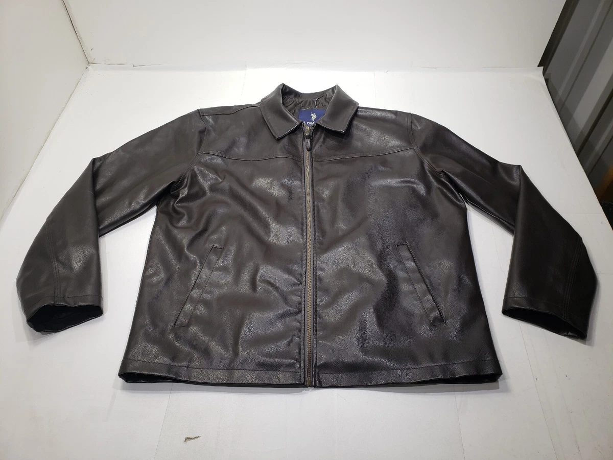 U. S. Polo Assn. Mens Faux Leather Jacket Quilted Lining Pockets