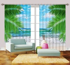 3D Beach Green Leaves ZHUA2367 Photo Curtain Window Blockout Fabric Amy 2023