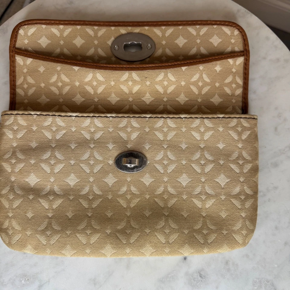 Vintage Fossil Clutch Geldbörse hellbraun Signatur beschichtetes Canvas Drehverschluss - Bild 4 von 4