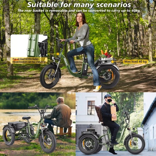 Hidoes ET1 3-Rad Elektrofahrrad 750W 20 Zoll Elektro Dreirad E-Bikes mit Korb - Bild 13 von 24