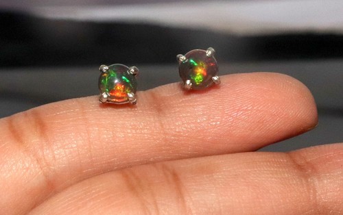 sterling silver black opal Earring studs opal gemstone earring Natural opal stud - Picture 10 of 12