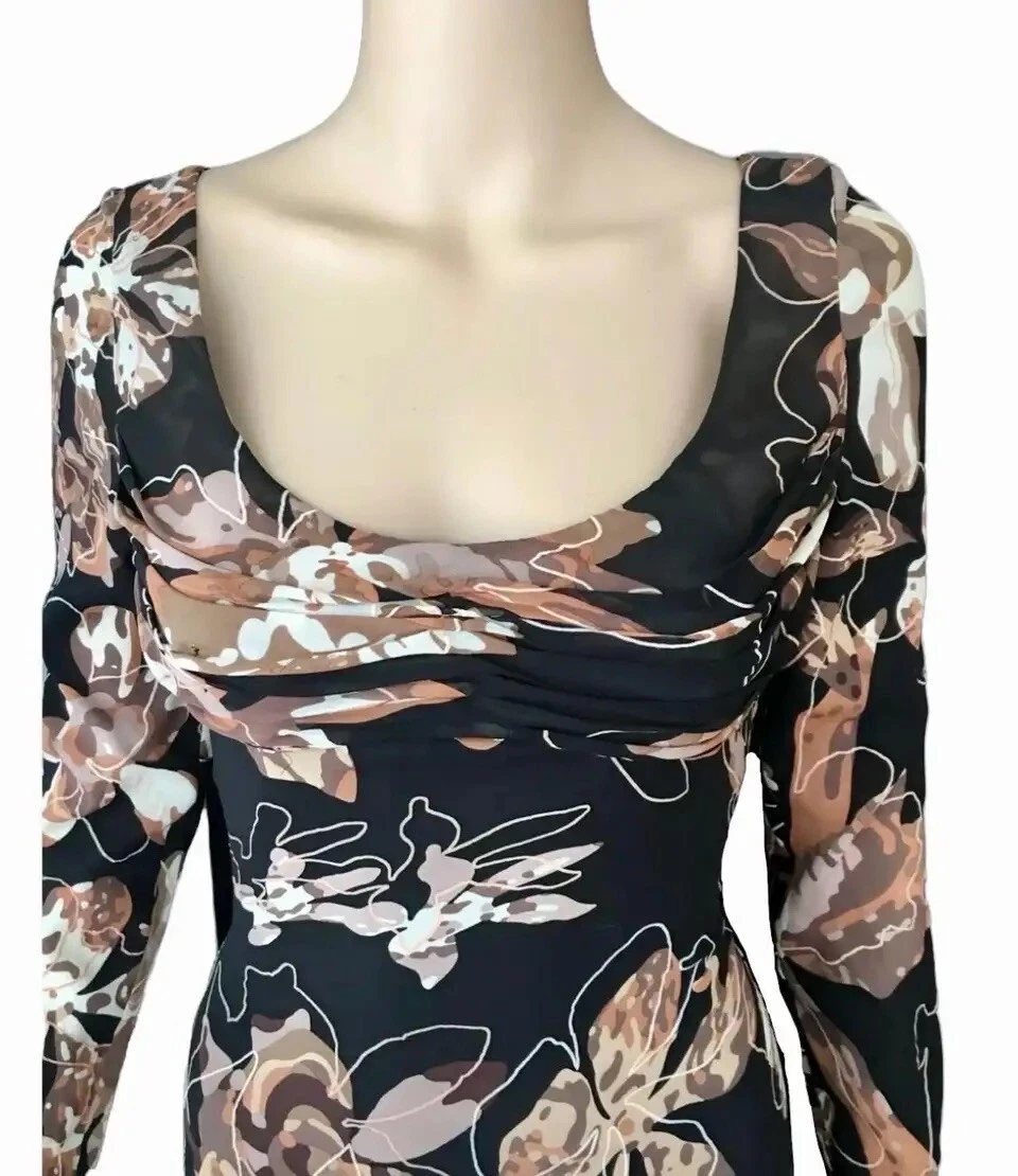 Abito Versace F W 2003 passerella non indossato stampa floreale editoriale astratto