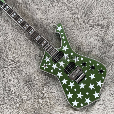 Custom Iceman Electric Guitar Metallic Green with Silver Stars Top Floyd Rose