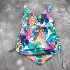 Cacique SWIM Suit Women 20 Pink Blue Palm Tropical Modest Layer Bra 1pc