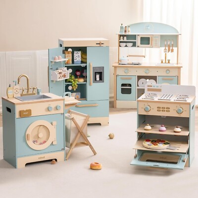 Robud Kids Cooking Pretend Play Kitchen Set with Sound Wooden Playset Toys Gifts