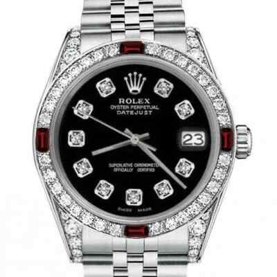 Rolex Datejust 31 mm Black Dial StainlessSteel Ladies Watch Diamond & Ruby Bezel