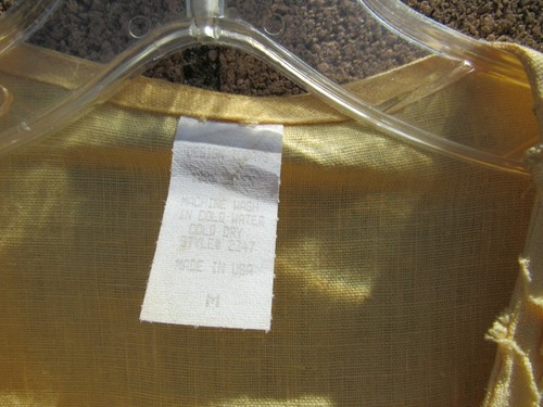 VTG 100% Linen Tunic Top Womens Twisty Tassel Detail Abalone Buttons M Yellow - Picture 8 of 10