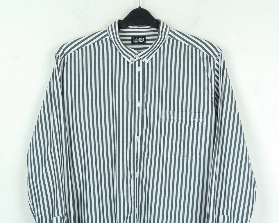 CHEAP MONDAY L Men Neo b-d Casual Shirt Pinstriped Striped Button Up Cotton Top - Image 2 of 4