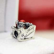 * Authentic Pandora Silver Sleighing Santa Translucent Red Enamel Bead 792004CZ