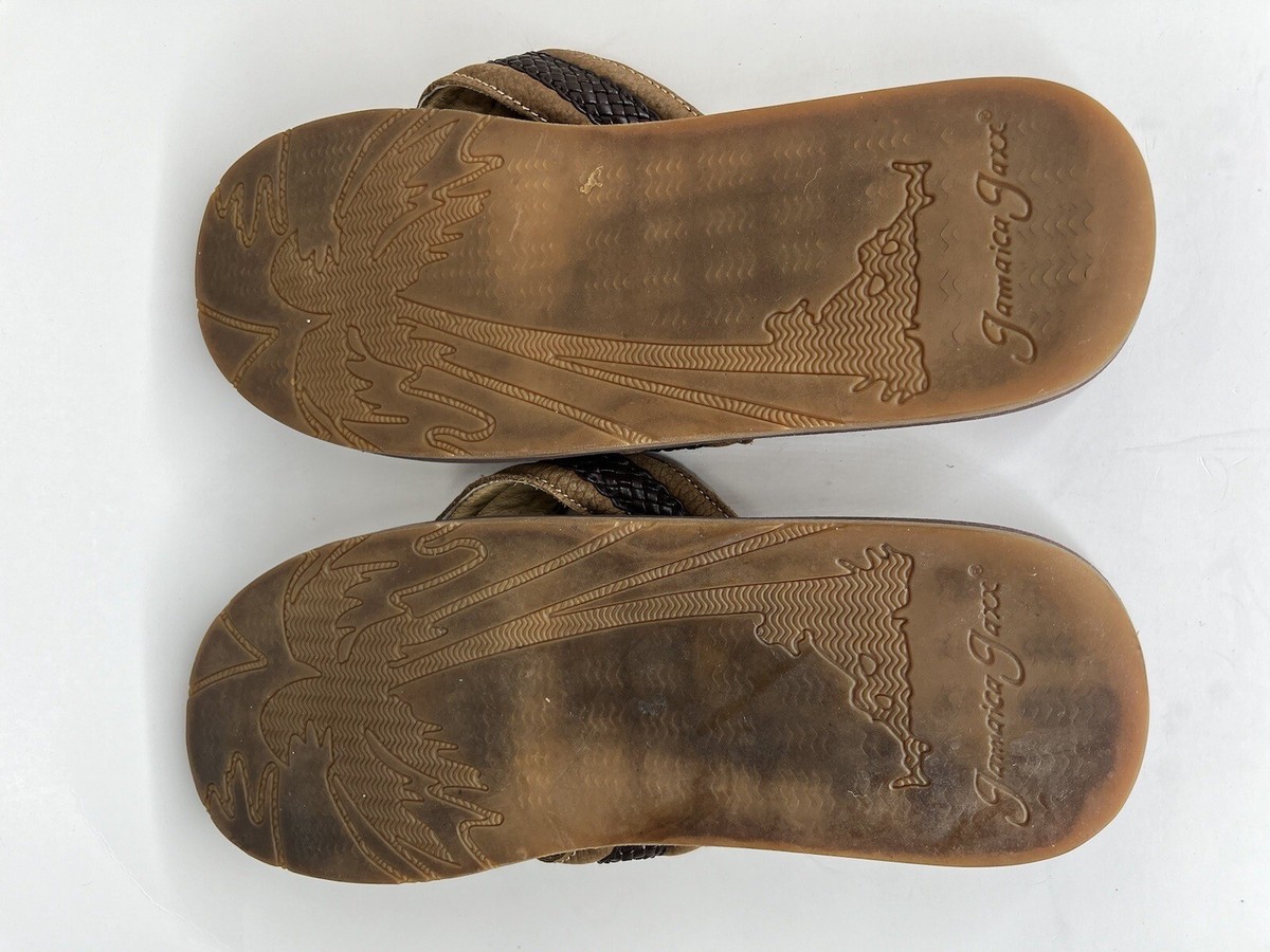Jamaica Jaxx 2-Tone Brown Leather Slip On Flip Flop Thong  display picture 1