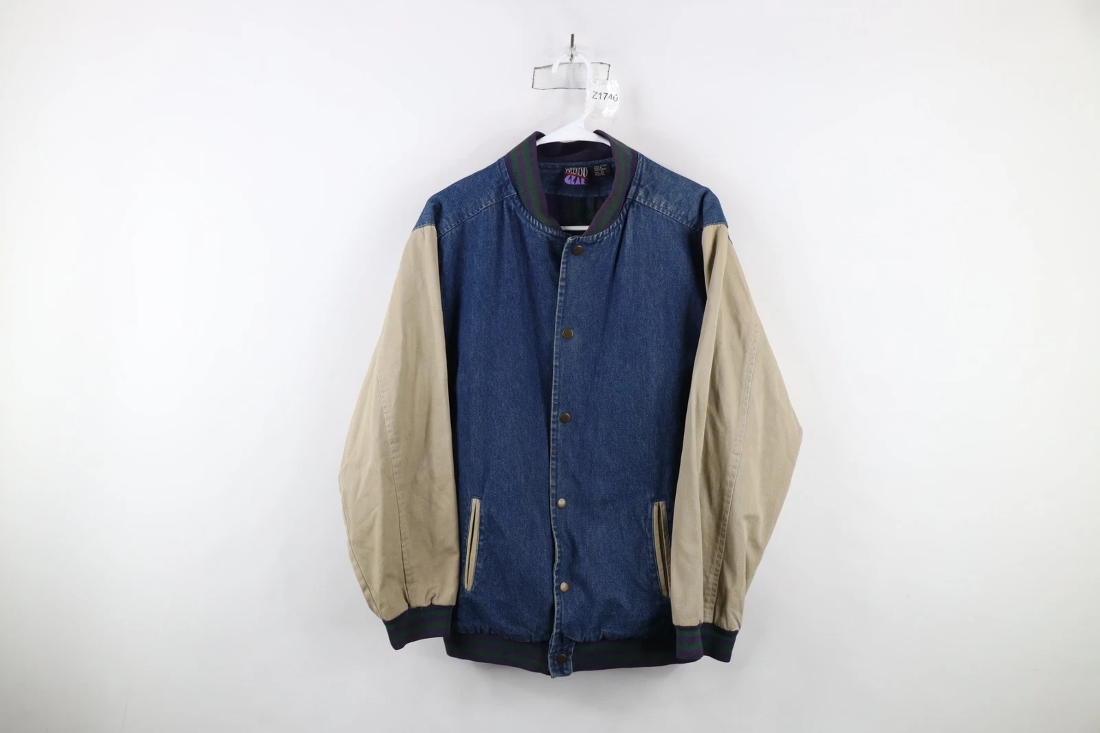 Vtg 90s Streetwear Mens XL Distressed Flannel Lined Denim Jean Varsity Jacket