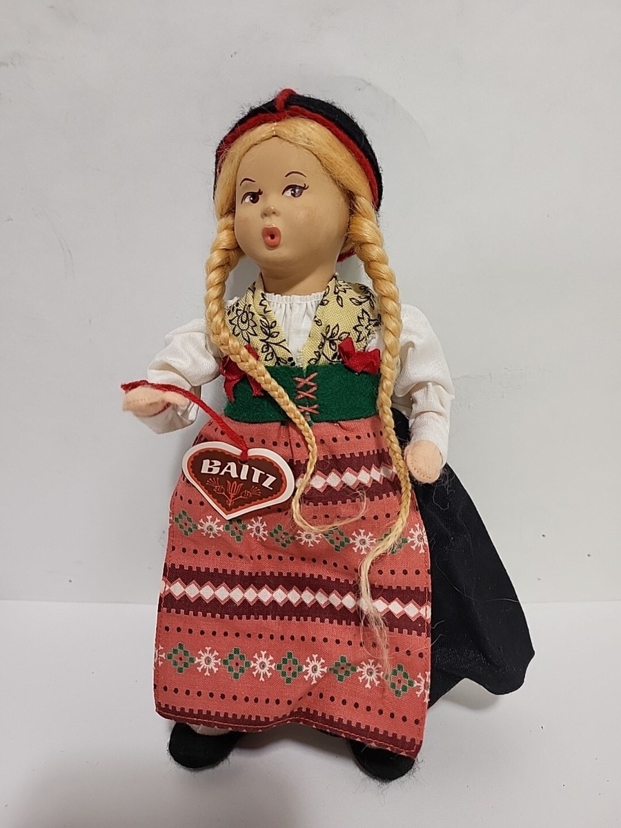 BAITZ VTG AUSTRIAN WHISTLER BLONDE BRAIDED GIRL SOFT DOLL ORIGINAL