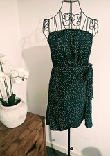 Lovely Green White Polka Dot Wrap Front Bandeau Dress Size M 10/12. - Summer