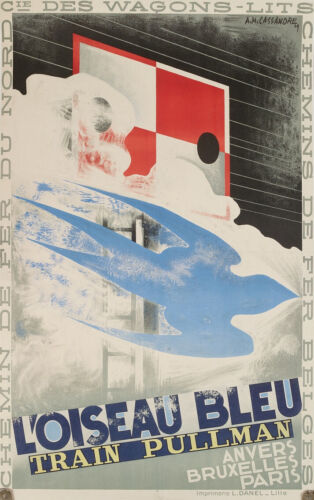 Affiche Art Déco Originale - Cassandre - Oiseau Bleu - Pullman - Train - 1929