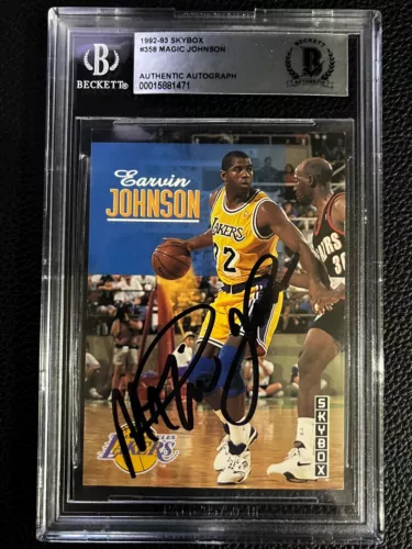 Magic Johnson Lakers 1992 SkyBox #358 RC Signed Autograph Beckett BAS *71