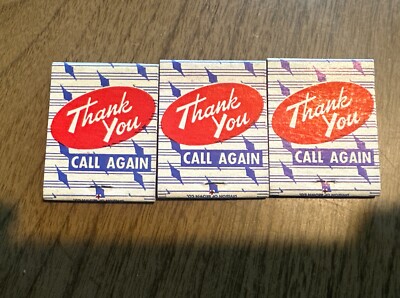 3-Vintage Advertising Matchbook ''Thank You Call Again 