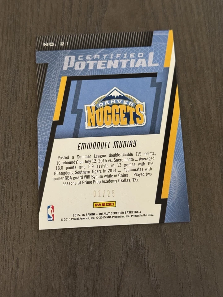 2015 Panini Totally Certified Potential Mirror /25 #21 EMMANUEL MUDIAY Rookie RC - Image 2 of 3