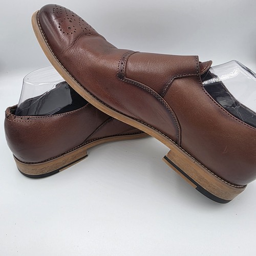 Stacy Adams Desmond Monk Strap Wingtip Cap Toe Brown Leather Mens Shoes 11 WIDE - Picture 7 of 11