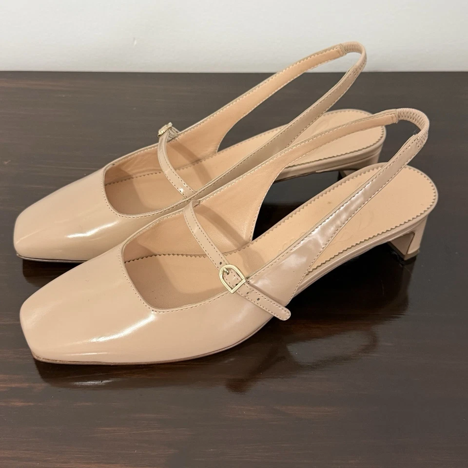 J. Crew Layla Slingback Mary Jane Tacones Spazzolato Cuero Talla 8 Rubor Beige Foto 2 de 4