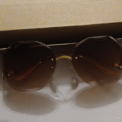 Men's Rimless Lightweight Square Sunglasses Gradient Brown Lens Gold Metal Frame