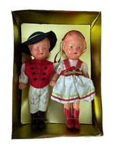 Vintage Celluloid German 6  Dolls Pair Boy Girl Dressed in Costume West Germany