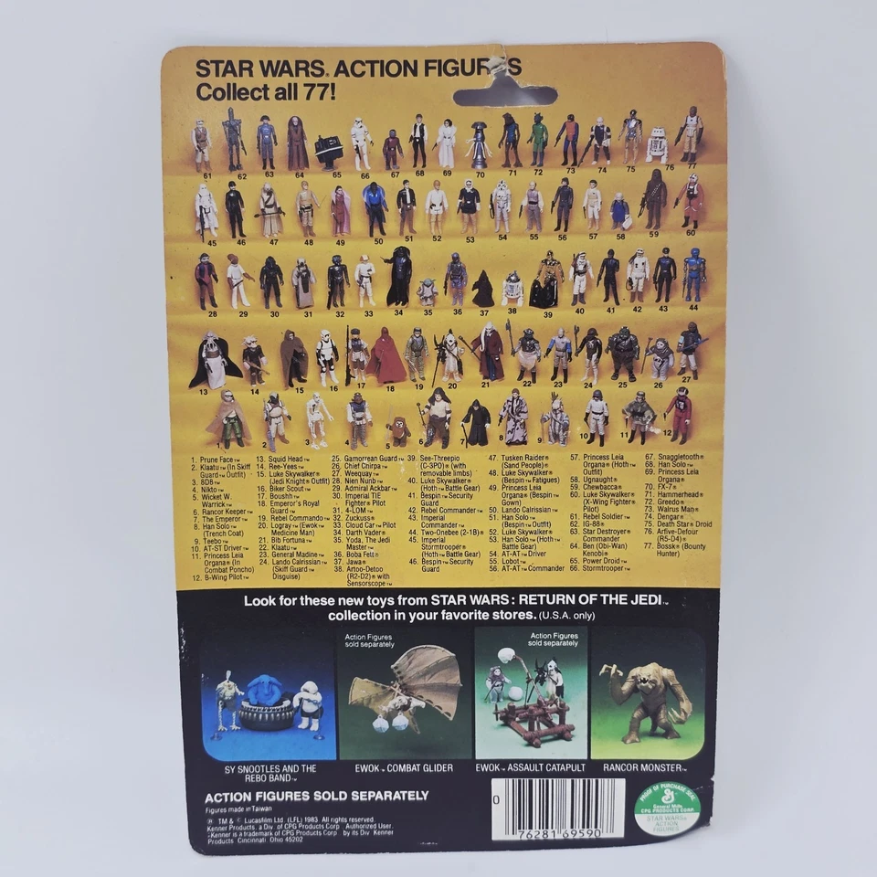 Star Wars El Retorno del Jedi Babero Fortuna 77 Tarjeta Trasera ROTJ Kenner 1983 De Colección Foto 2 de 4