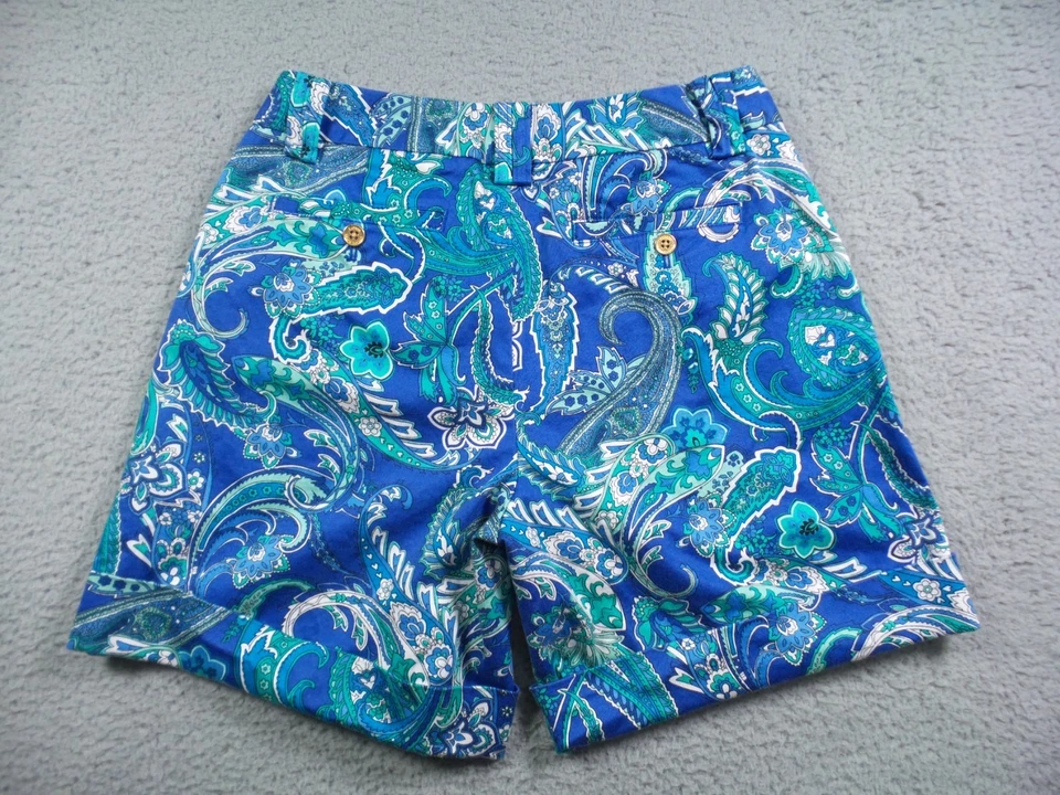 Lauren Ralph Lauren 短裤女式 4 码蓝色佩斯利袖口中腰口袋 — 第 4/4 张图片