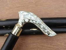 Antique Brass Victorian Handle Wooden Vintage Style Walking Stick Cane Designer