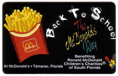 10u McDonald's Fries & Back To School Benefit: Tamarac, FL # SPECIMEN Phone Card